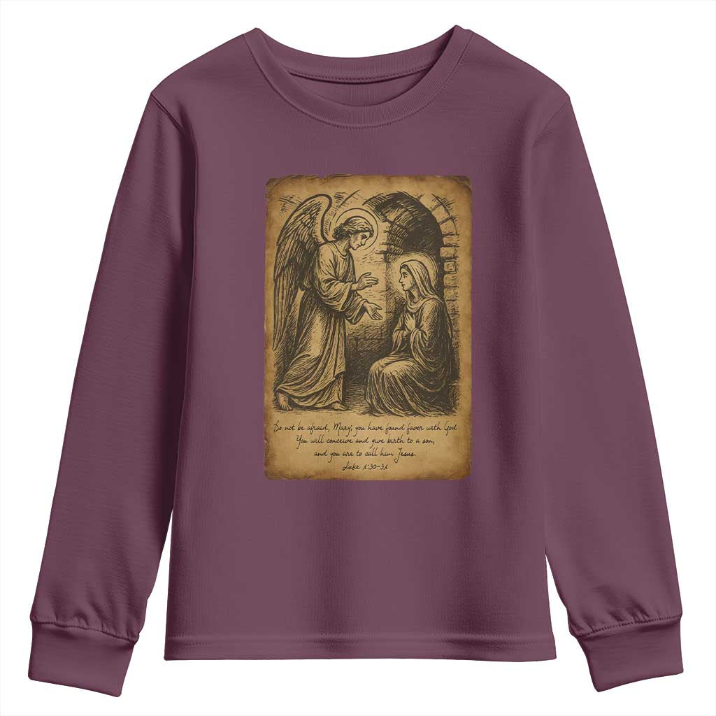 Virgin Mary Youth Sweatshirt Angel Gabriel Luke 1:30 Christian - Wonder Print Shop
