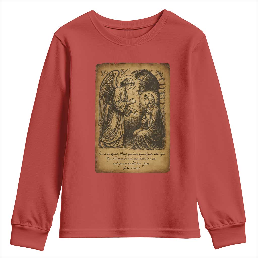 Virgin Mary Youth Sweatshirt Angel Gabriel Luke 1:30 Christian - Wonder Print Shop