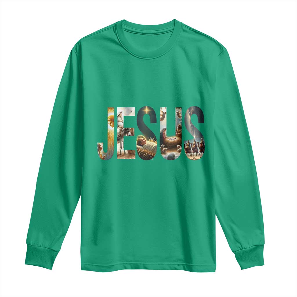 Jesus Christmas Long Sleeve Shirt Nativity Holy Night Christian Faith - Wonder Print Shop