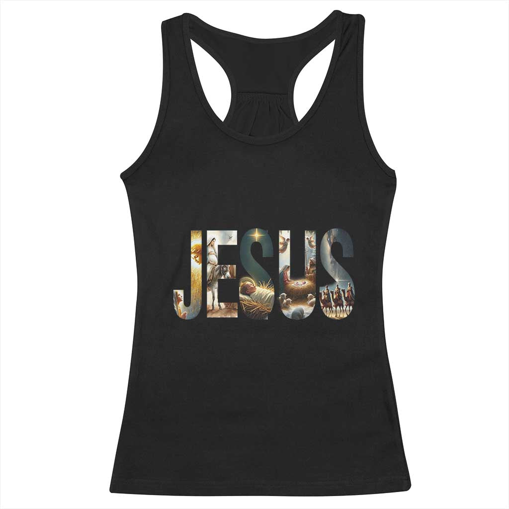 Jesus Christmas Racerback Tank Top Nativity Holy Night Christian Faith - Wonder Print Shop