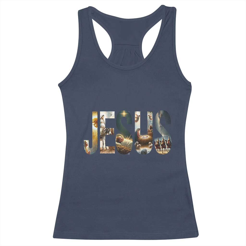 Jesus Christmas Racerback Tank Top Nativity Holy Night Christian Faith - Wonder Print Shop