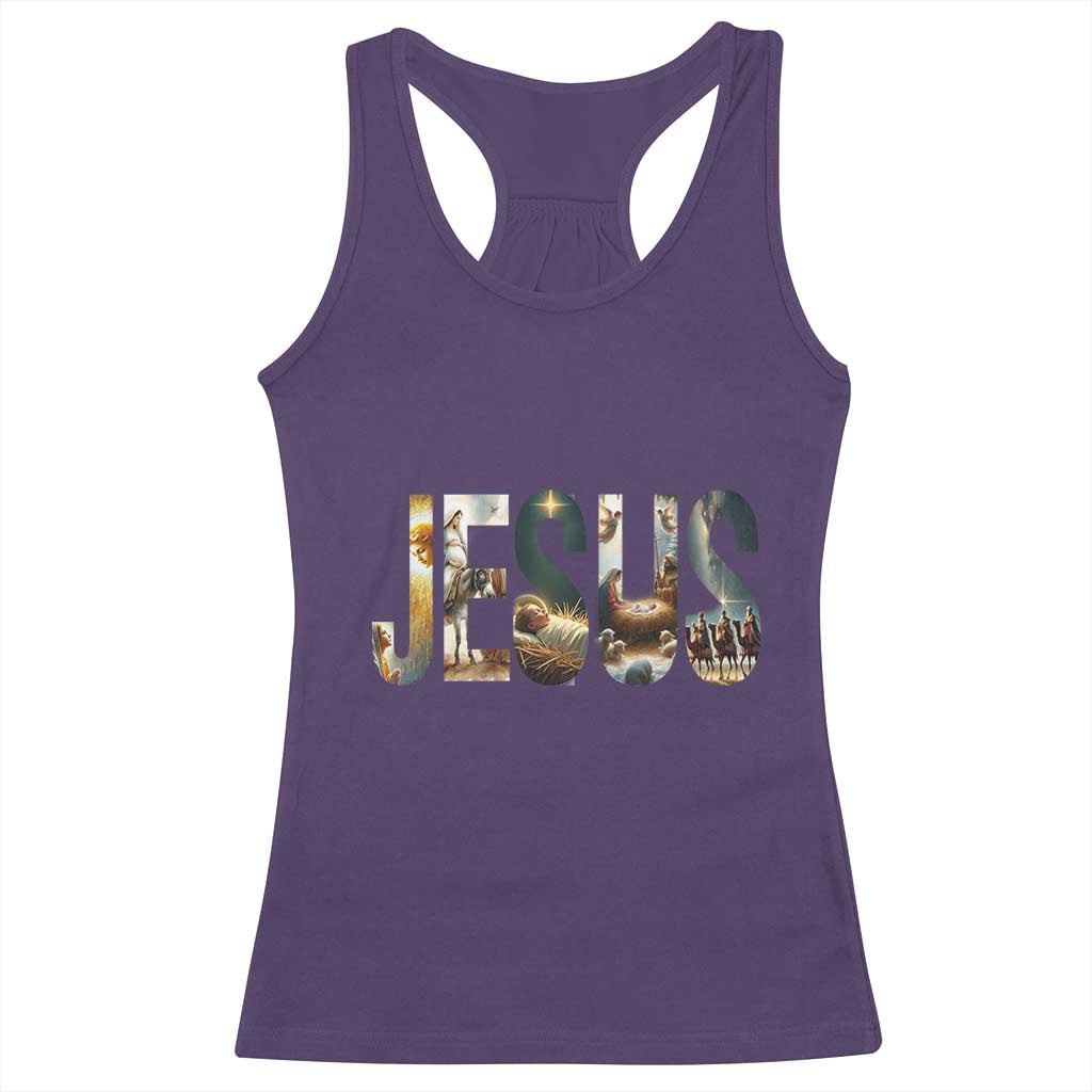 Jesus Christmas Racerback Tank Top Nativity Holy Night Christian Faith - Wonder Print Shop