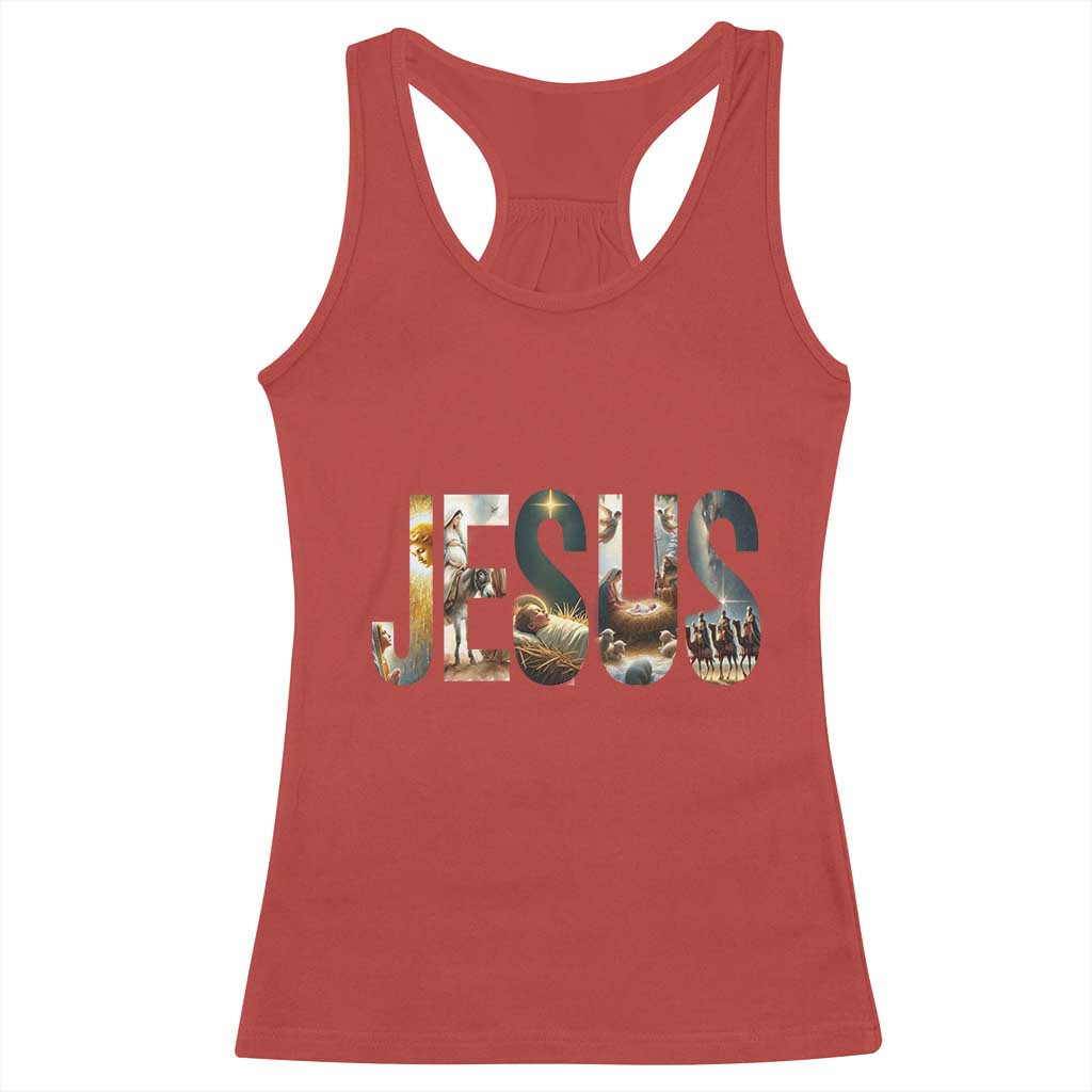 Jesus Christmas Racerback Tank Top Nativity Holy Night Christian Faith - Wonder Print Shop