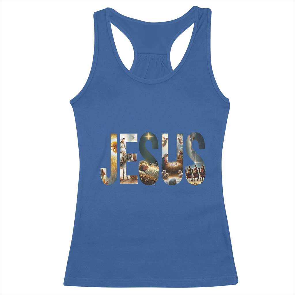 Jesus Christmas Racerback Tank Top Nativity Holy Night Christian Faith - Wonder Print Shop