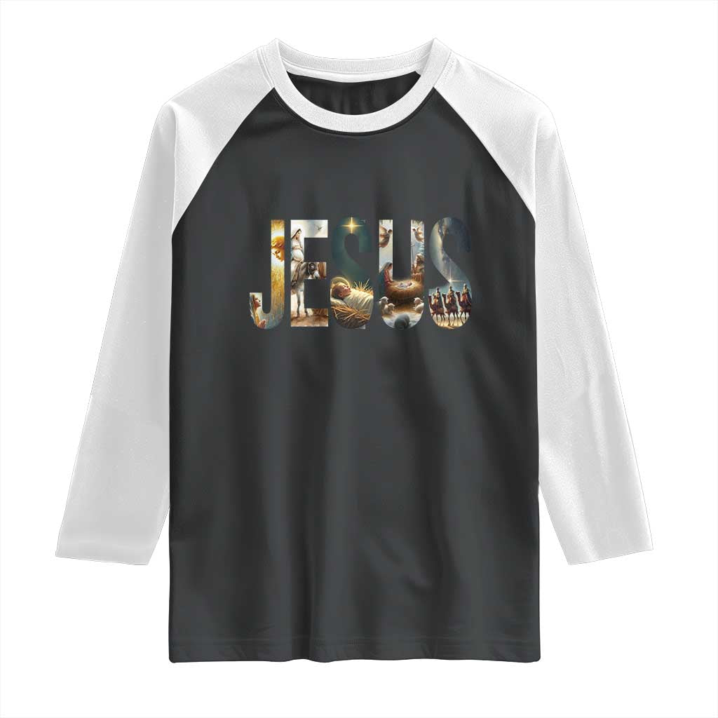 Jesus Christmas Raglan Shirt Nativity Holy Night Christian Faith - Wonder Print Shop