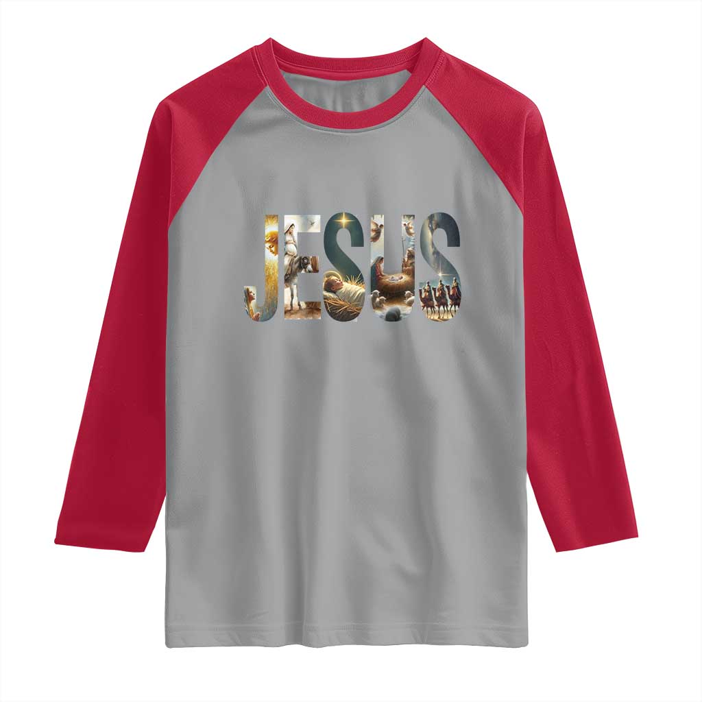 Jesus Christmas Raglan Shirt Nativity Holy Night Christian Faith - Wonder Print Shop