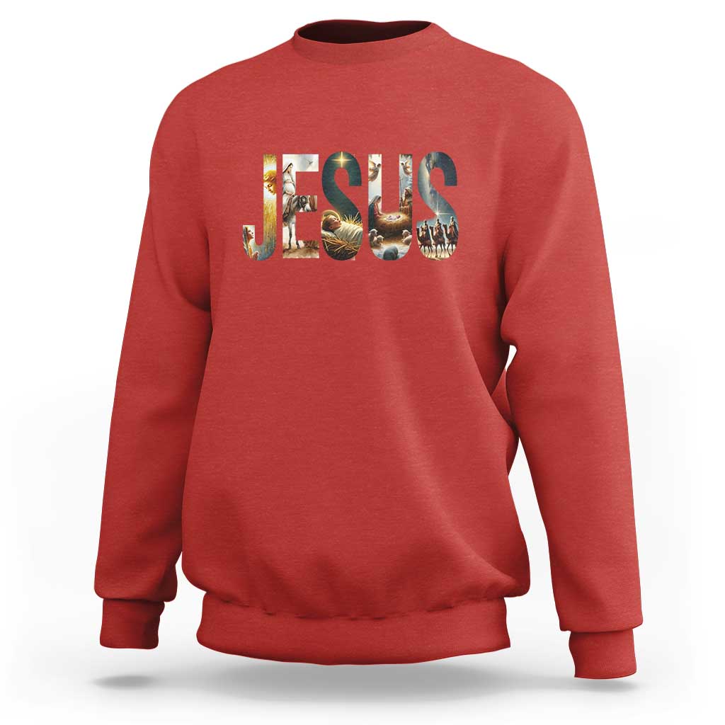 Jesus Christmas Sweatshirt Nativity Holy Night Christian Faith - Wonder Print Shop