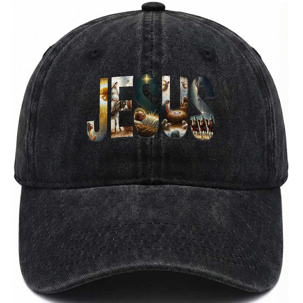 Jesus Christmas Washed Cotton Baseball Cap Nativity Holy Night Christian Faith