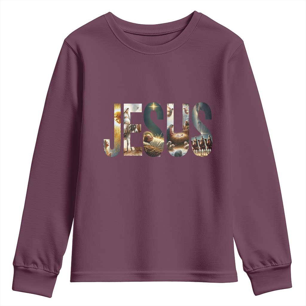 Jesus Christmas Youth Sweatshirt Nativity Holy Night Christian Faith - Wonder Print Shop