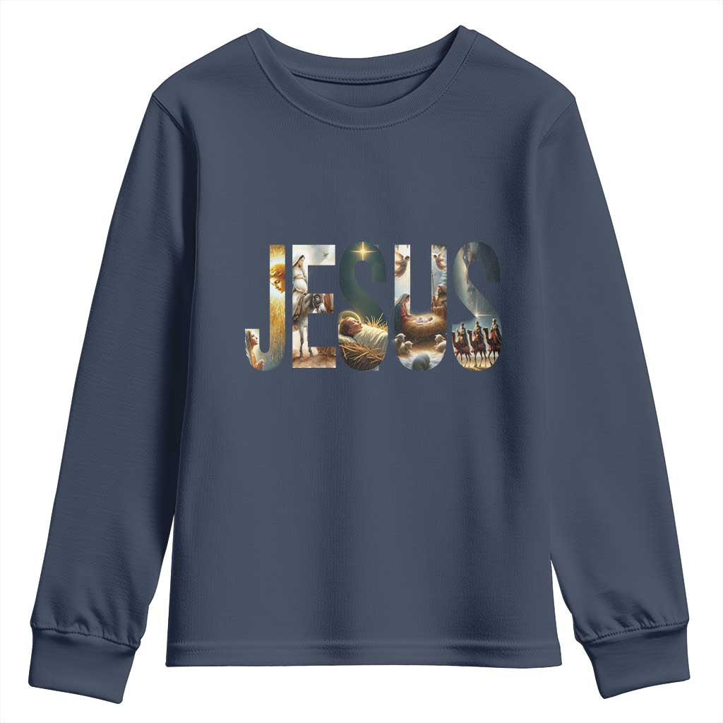 Jesus Christmas Youth Sweatshirt Nativity Holy Night Christian Faith - Wonder Print Shop