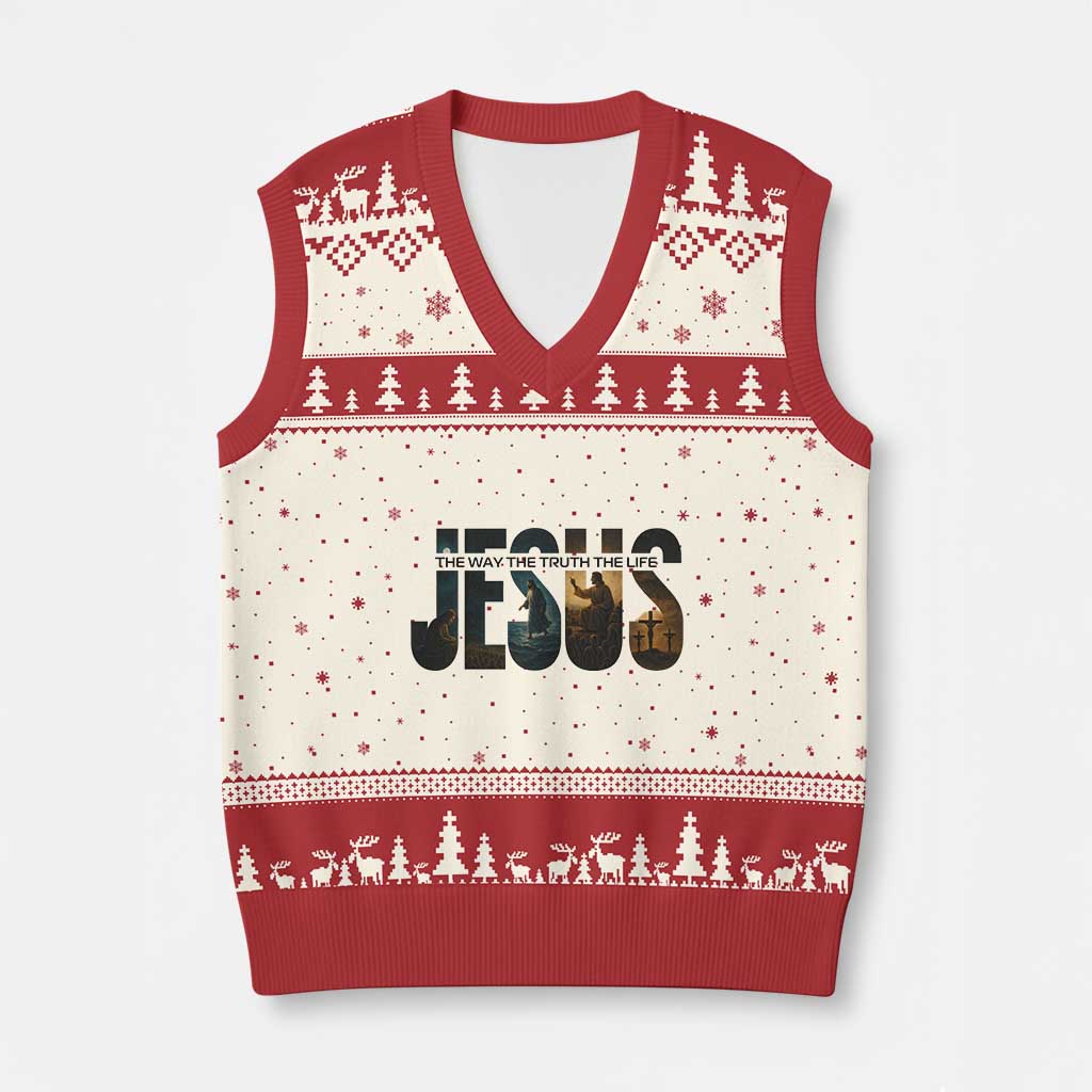 Jesus Christian Bible V-Neck Knit Sweater Vest The Way The Truth The Life - Wonder Print Shop