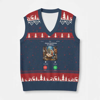 Jesus Xmas V-Neck Knit Sweater Vest Video Call Nativity Scene Funny Christian Xmas - Wonder Print Shop