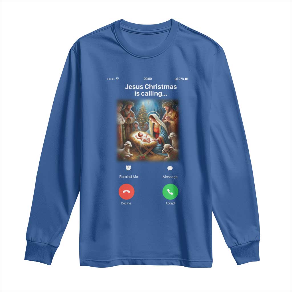 Jesus Christmas Long Sleeve Shirt Video Call Nativity Scene Funny Christian Xmas - Wonder Print Shop