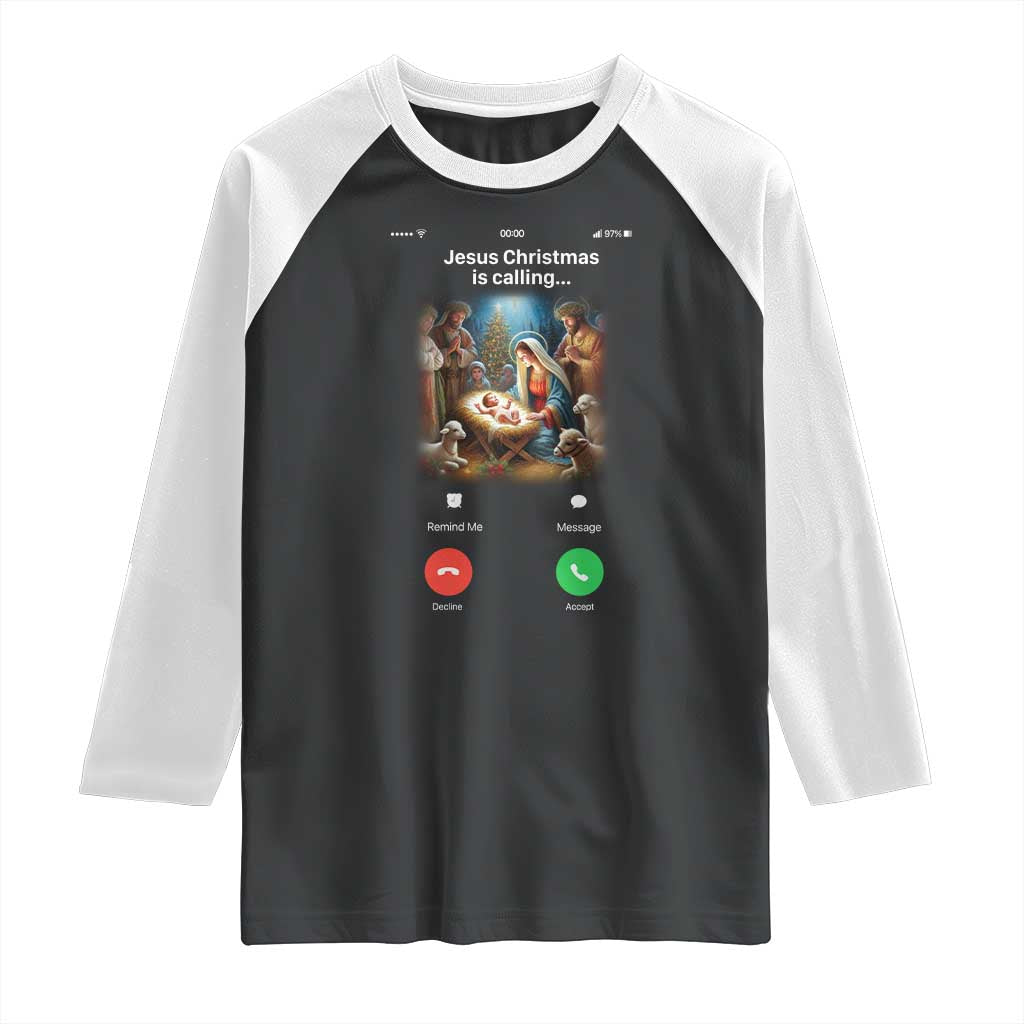 Jesus Christmas Raglan Shirt Video Call Nativity Scene Funny Christian Xmas - Wonder Print Shop