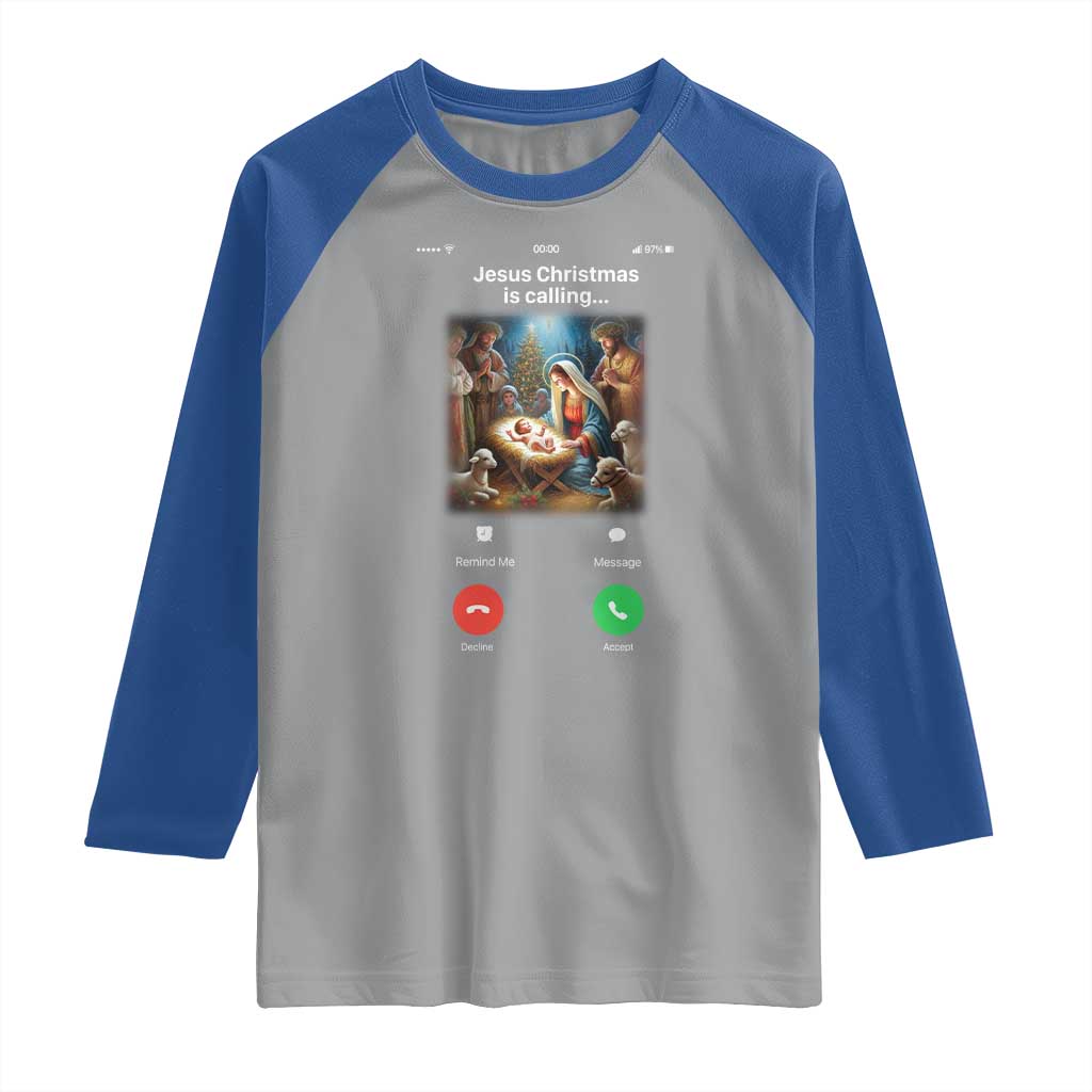 Jesus Christmas Raglan Shirt Video Call Nativity Scene Funny Christian Xmas - Wonder Print Shop