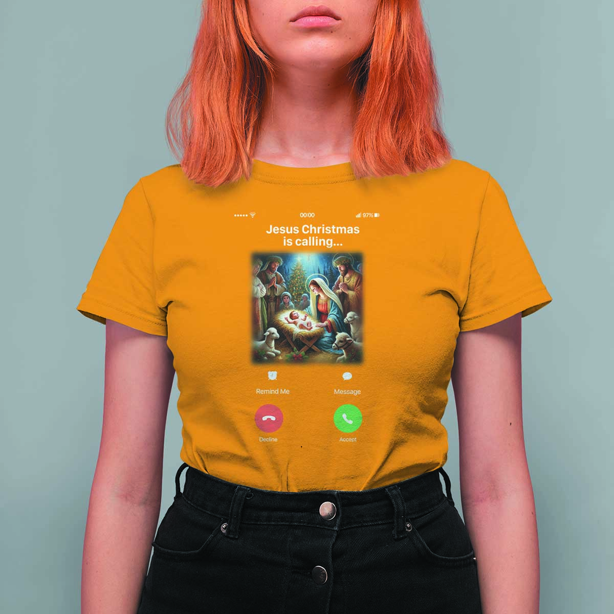 Jesus Christmas T Shirt For Women Video Call Nativity Scene Funny Christian Xmas - Wonder Print Shop