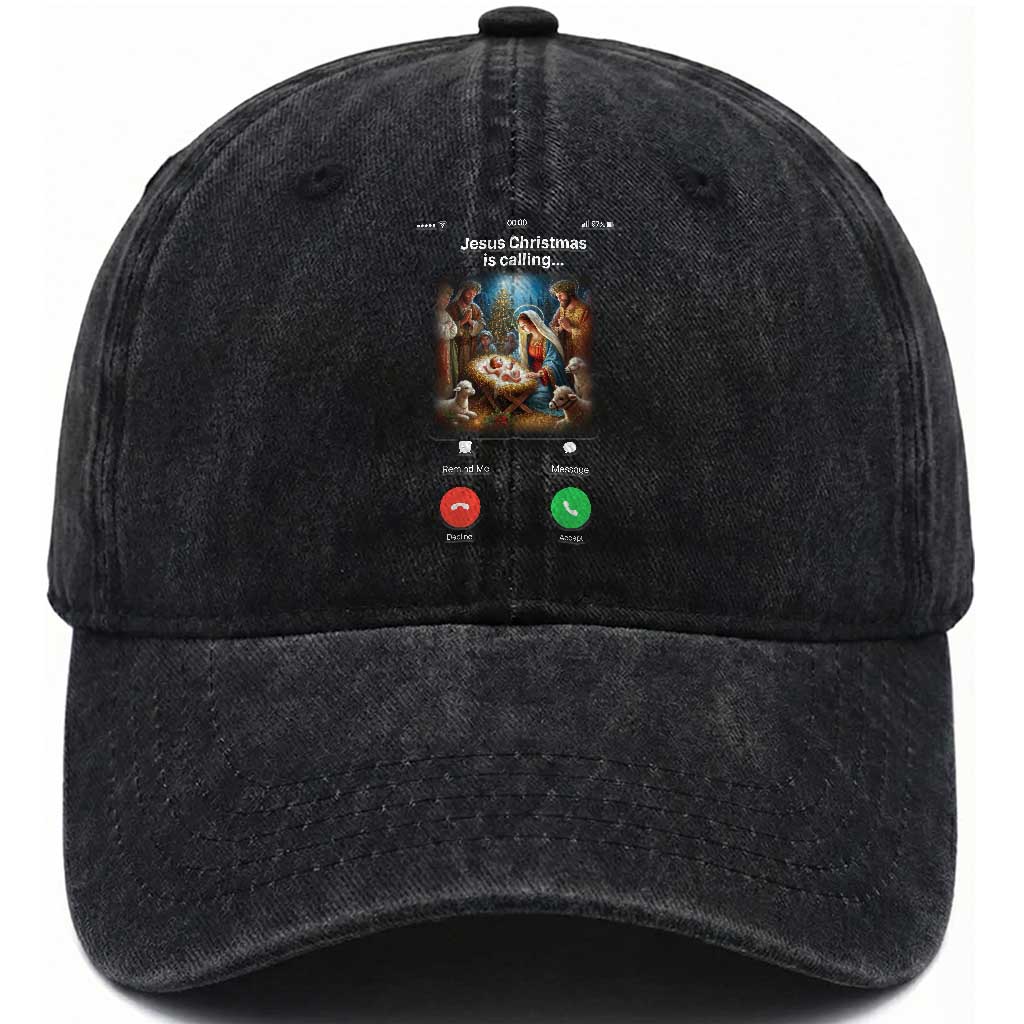 Jesus Christmas Washed Cotton Baseball Cap Video Call Nativity Scene Funny Christian Xmas
