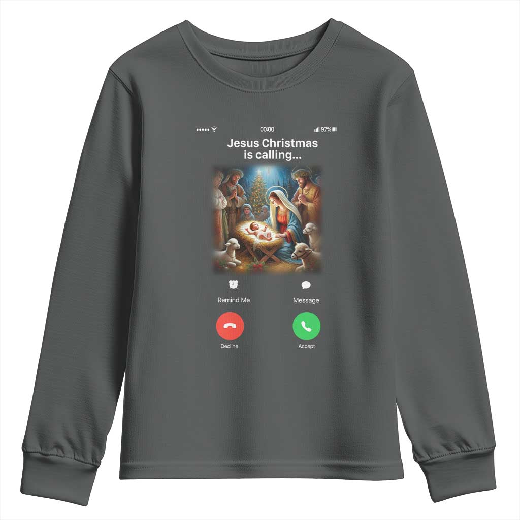 Jesus Christmas Youth Sweatshirt Video Call Nativity Scene Funny Christian Xmas - Wonder Print Shop