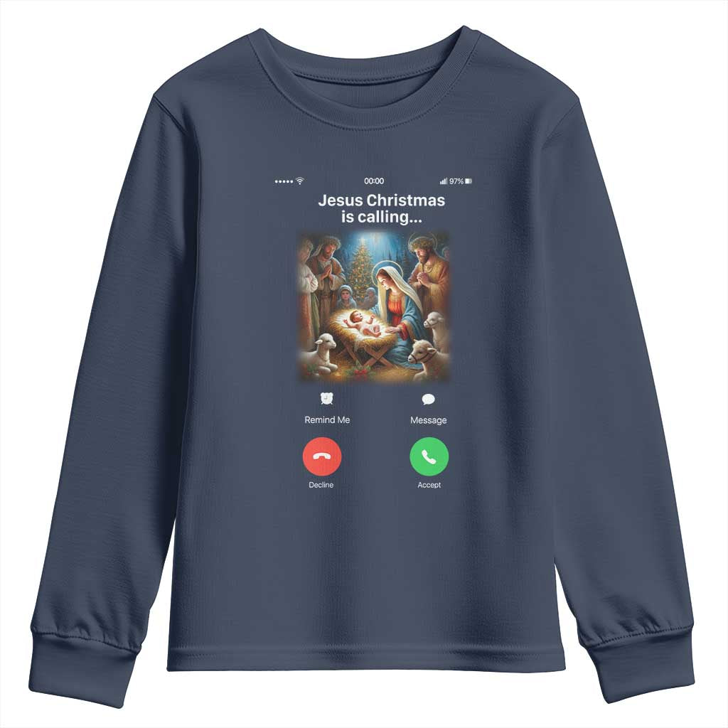 Jesus Christmas Youth Sweatshirt Video Call Nativity Scene Funny Christian Xmas - Wonder Print Shop