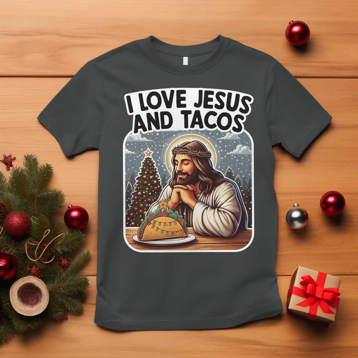 Funny Jesus Christian Christmas T Shirt I Love Jesus And Tacos - Wonder Print Shop