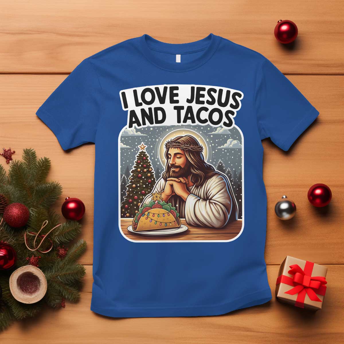 Funny Jesus Christian Christmas T Shirt I Love Jesus And Tacos - Wonder Print Shop