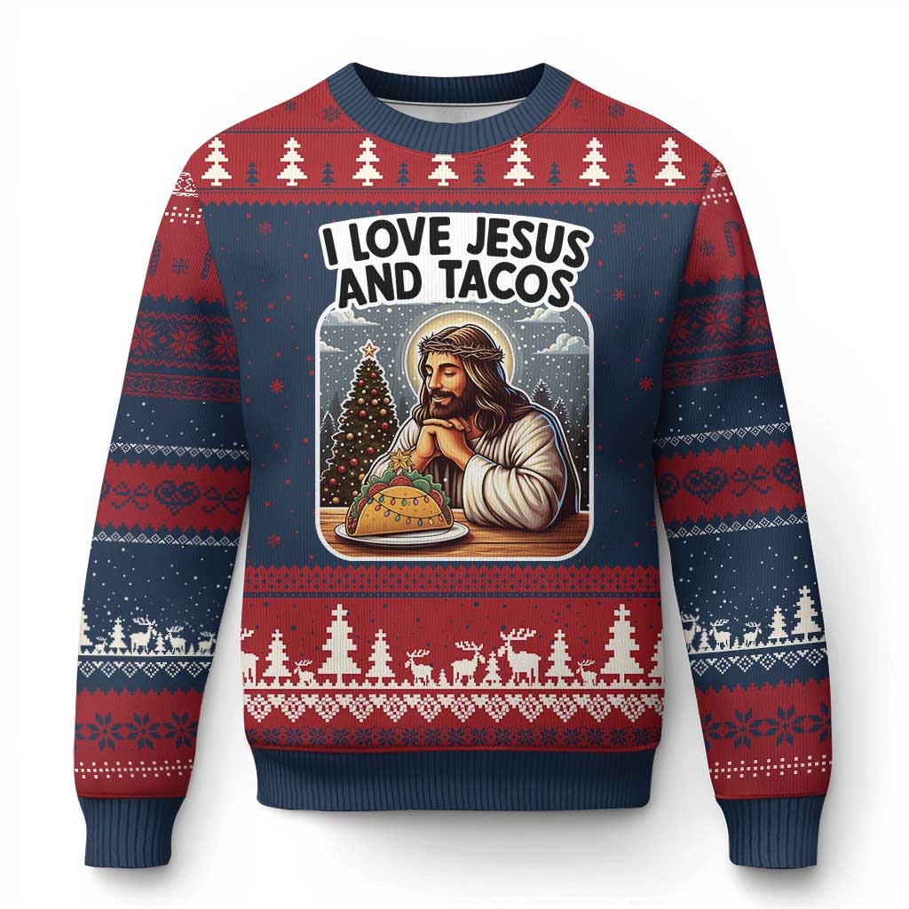 Funny Jesus Christian Xmas Ugly Christmas Sweater I Love Jesus And Tacos - Wonder Print Shop