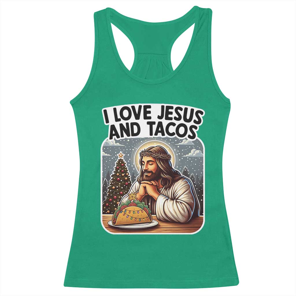 Funny Jesus Christian Christmas Racerback Tank Top I Love Jesus And Tacos - Wonder Print Shop
