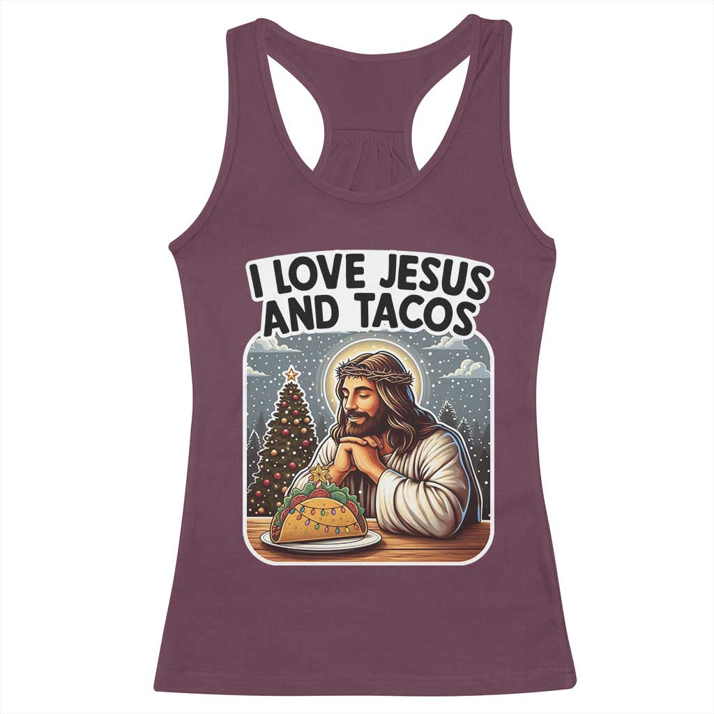 Funny Jesus Christian Christmas Racerback Tank Top I Love Jesus And Tacos - Wonder Print Shop