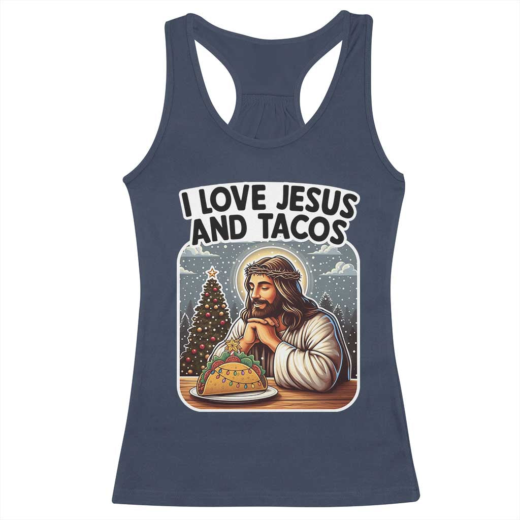 Funny Jesus Christian Christmas Racerback Tank Top I Love Jesus And Tacos - Wonder Print Shop