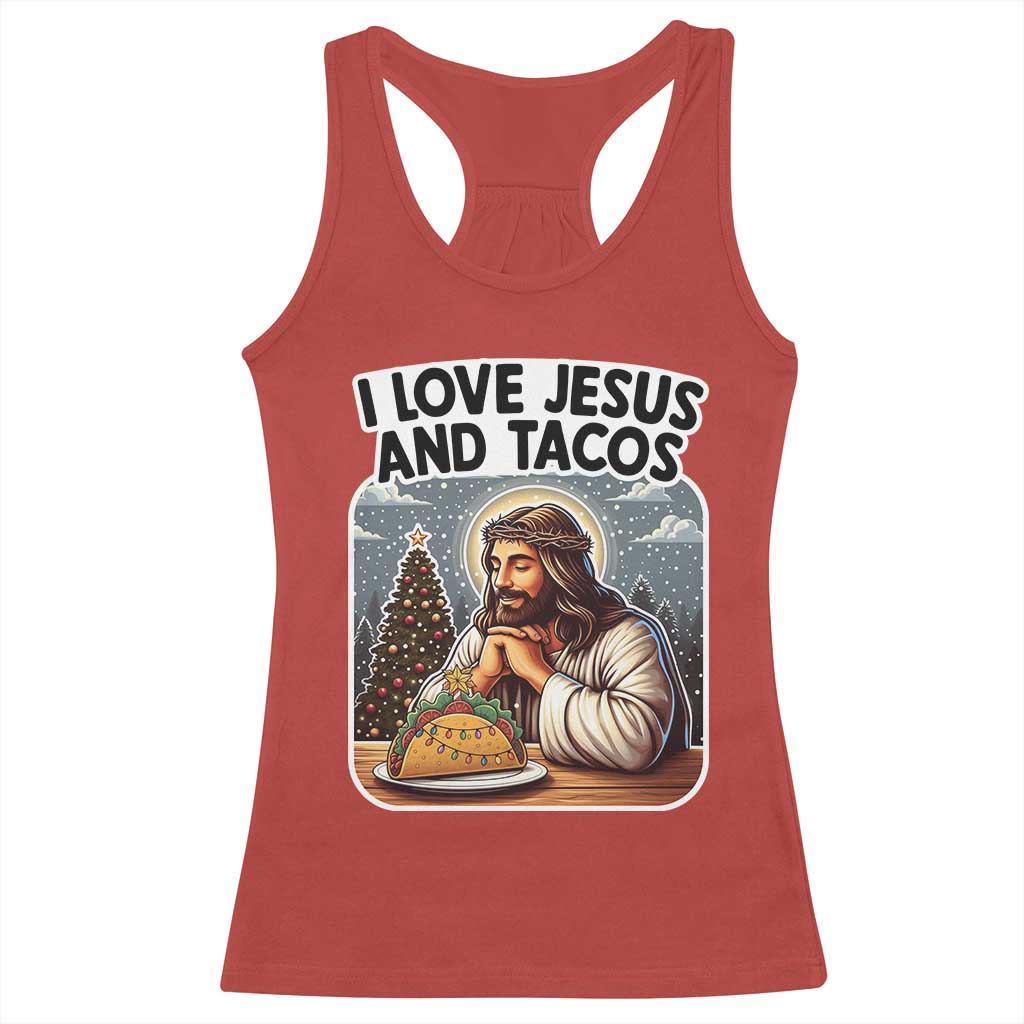 Funny Jesus Christian Christmas Racerback Tank Top I Love Jesus And Tacos - Wonder Print Shop