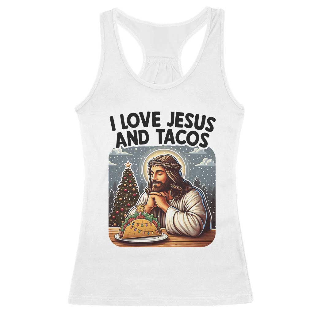 Funny Jesus Christian Christmas Racerback Tank Top I Love Jesus And Tacos - Wonder Print Shop