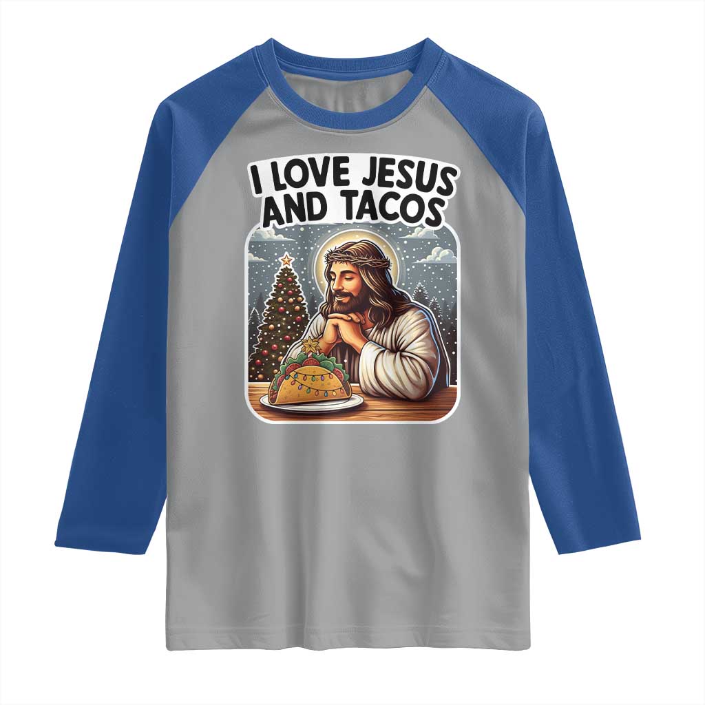 Funny Jesus Christian Christmas Raglan Shirt I Love Jesus And Tacos - Wonder Print Shop