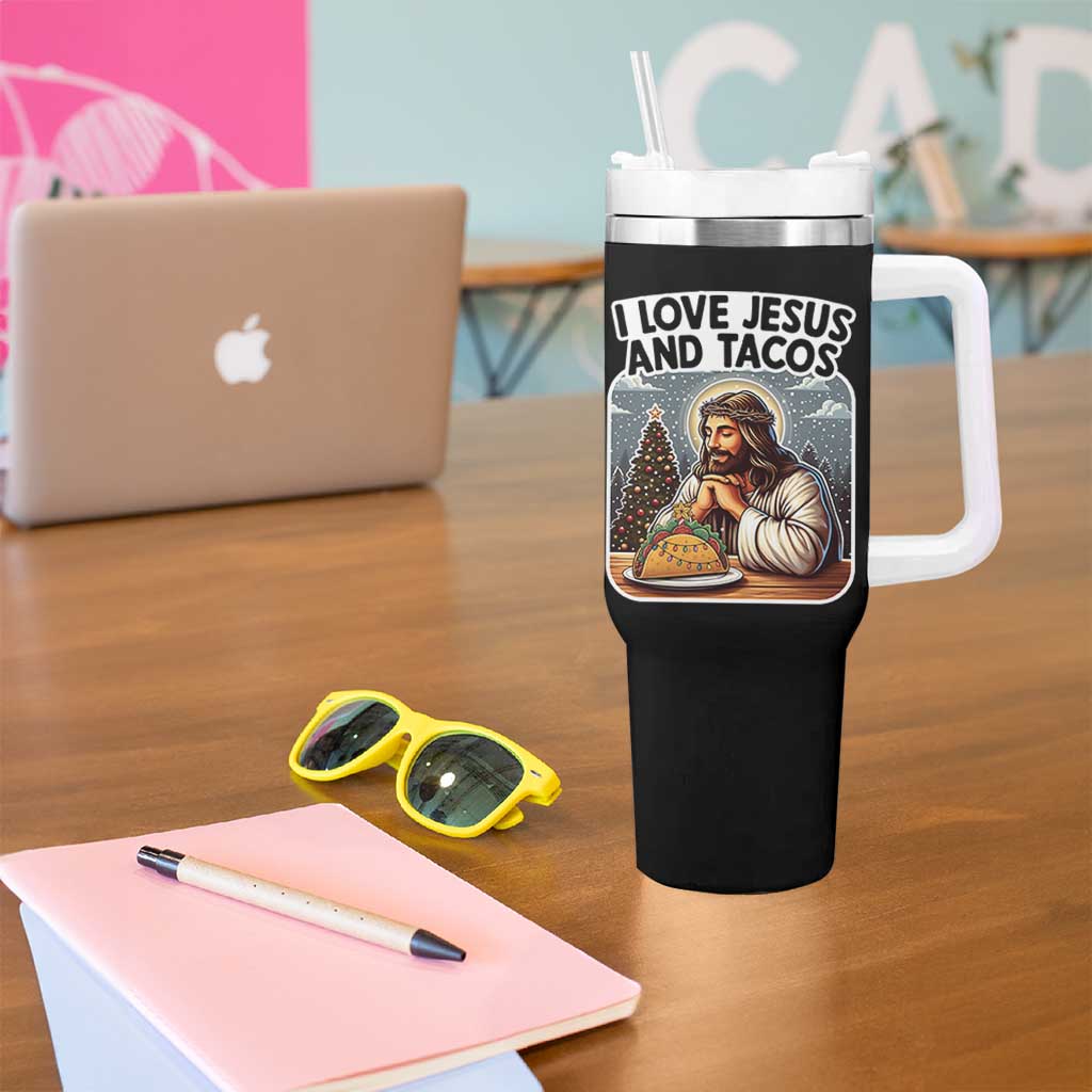 Funny Jesus Christian Christmas Tumbler With Handle I Love Jesus And Tacos - Wonder Print Shop