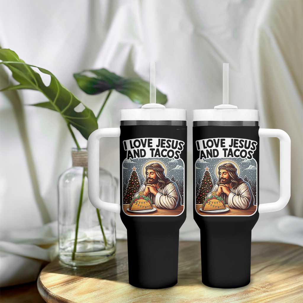 Funny Jesus Christian Christmas Tumbler With Handle I Love Jesus And Tacos - Wonder Print Shop