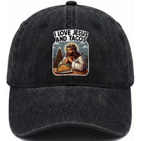 Funny Jesus Christian Christmas Washed Cotton Baseball Cap I Love Jesus And Tacos