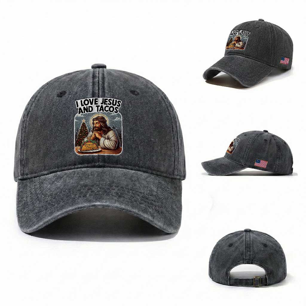 Funny Jesus Christian Christmas Washed Cotton Baseball Cap I Love Jesus And Tacos