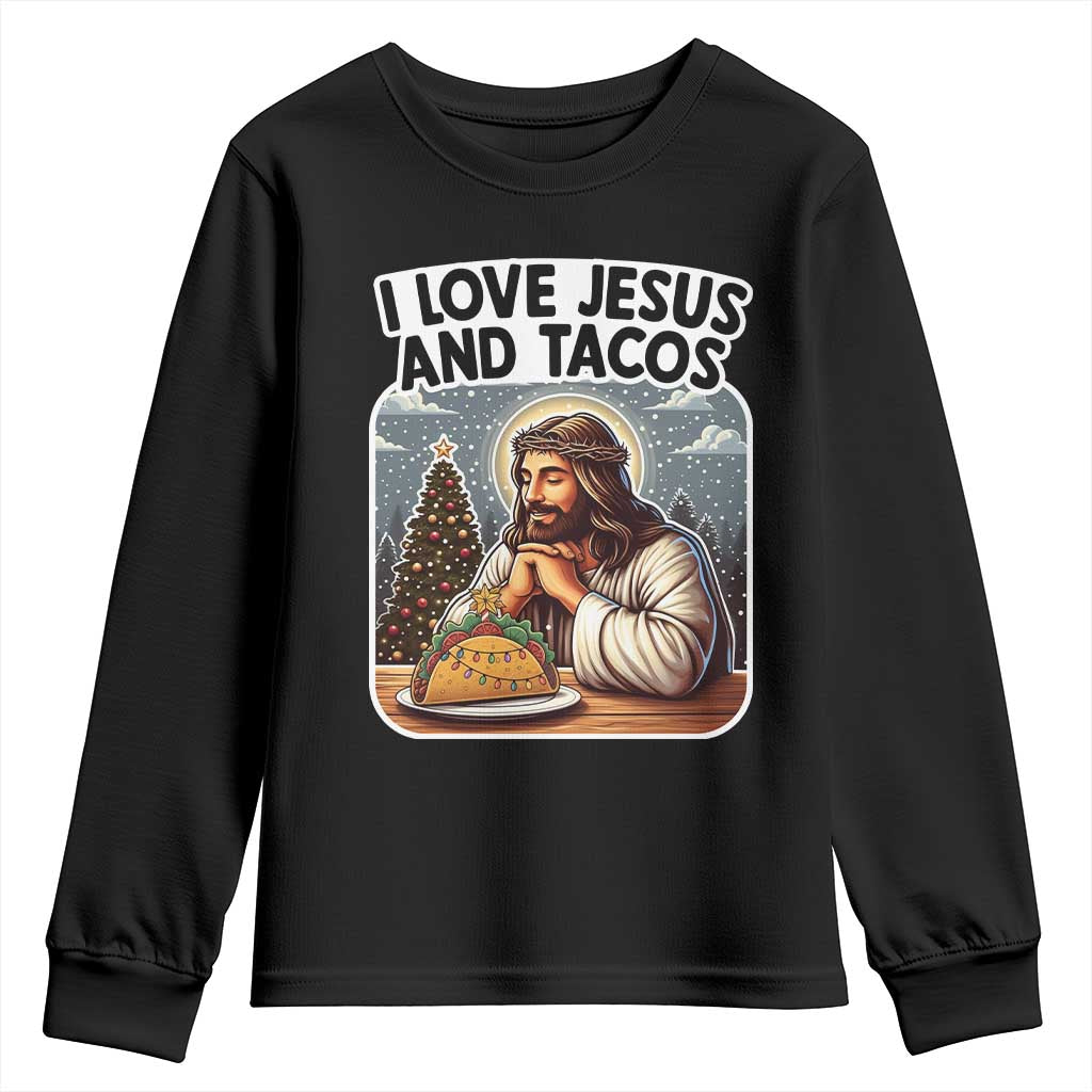 Funny Jesus Christian Christmas Youth Sweatshirt I Love Jesus And Tacos - Wonder Print Shop