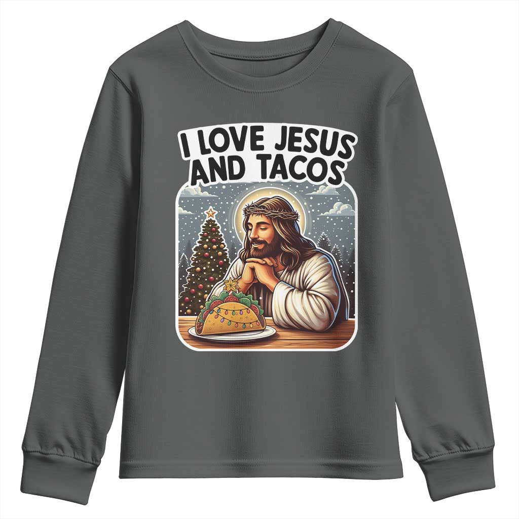 Funny Jesus Christian Christmas Youth Sweatshirt I Love Jesus And Tacos - Wonder Print Shop