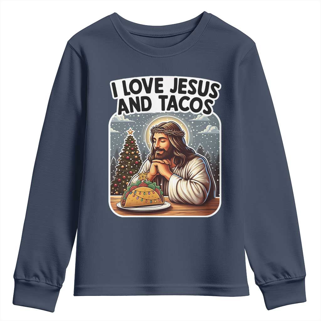Funny Jesus Christian Christmas Youth Sweatshirt I Love Jesus And Tacos - Wonder Print Shop