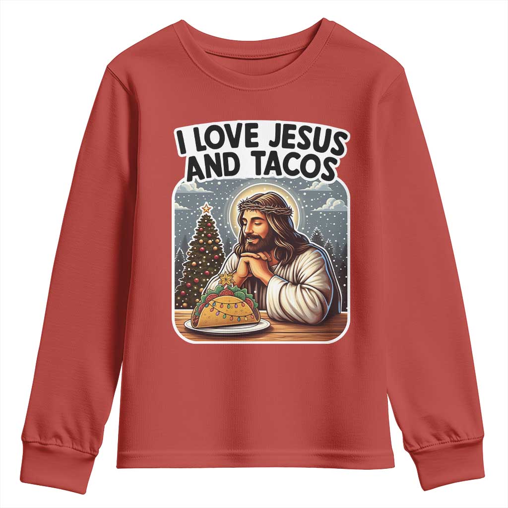 Funny Jesus Christian Christmas Youth Sweatshirt I Love Jesus And Tacos - Wonder Print Shop