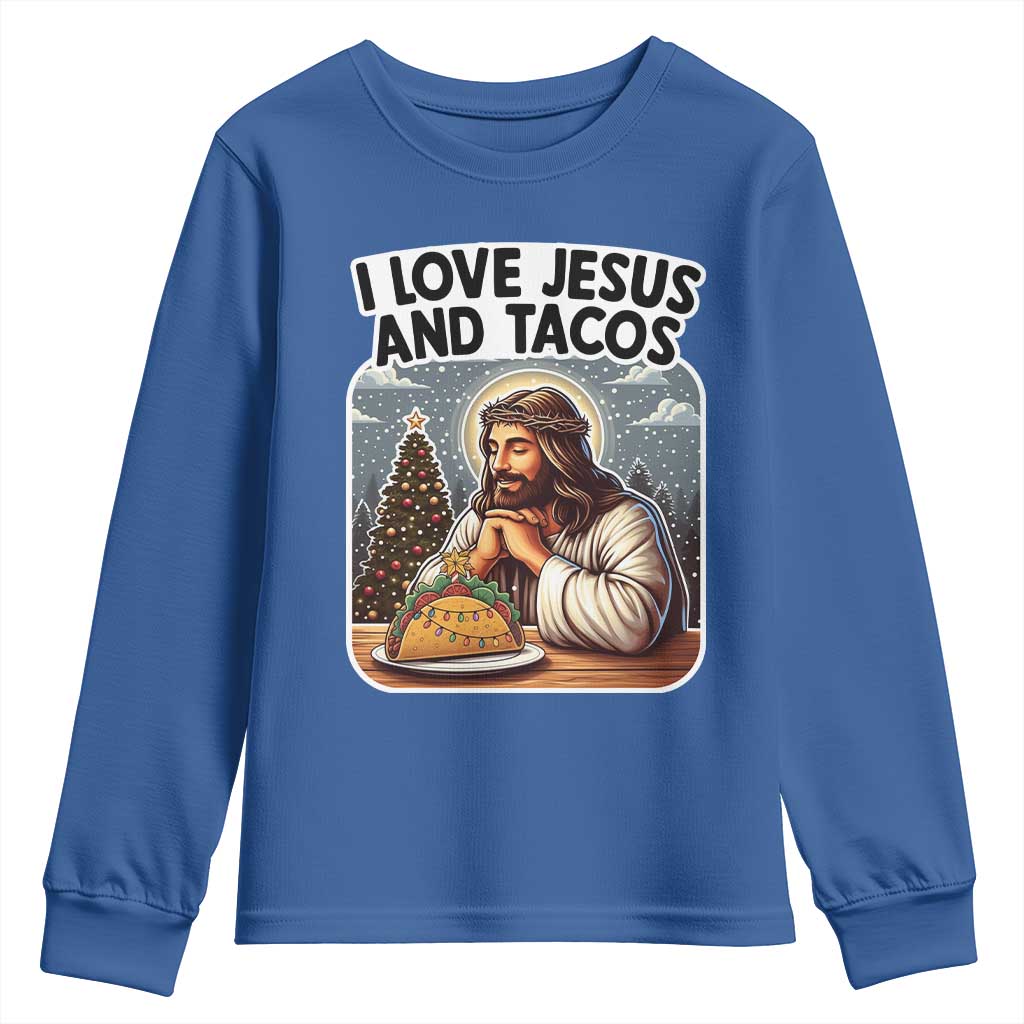 Funny Jesus Christian Christmas Youth Sweatshirt I Love Jesus And Tacos - Wonder Print Shop
