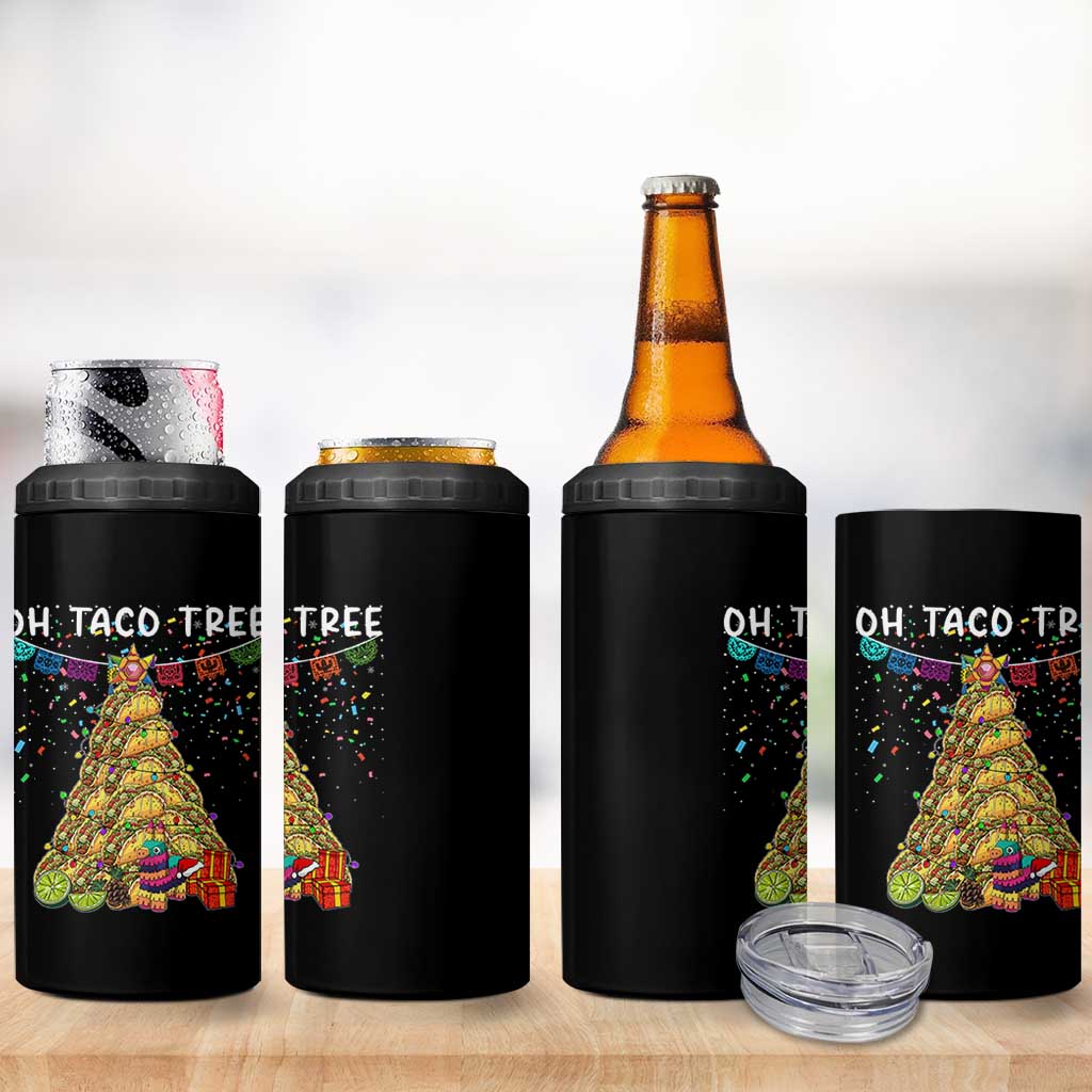 Taco Christmas Tree 4 in 1 Can Cooler Tumbler Funny Xmas Foodie Mexican - Wonder Print Shop