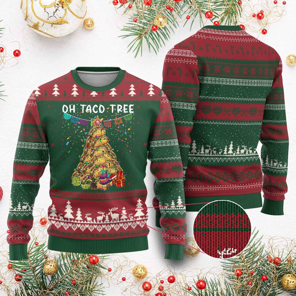 Taco Xmas Tree Ugly Christmas Sweater Funny Xmas Foodie Mexican - Wonder Print Shop