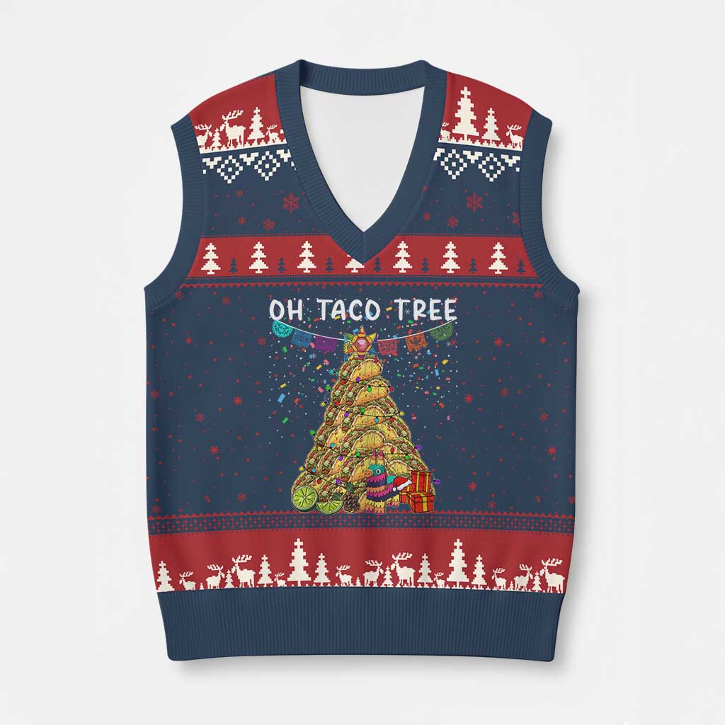 Taco Xmas Tree V-Neck Knit Sweater Vest Funny Xmas Foodie Mexican - Wonder Print Shop