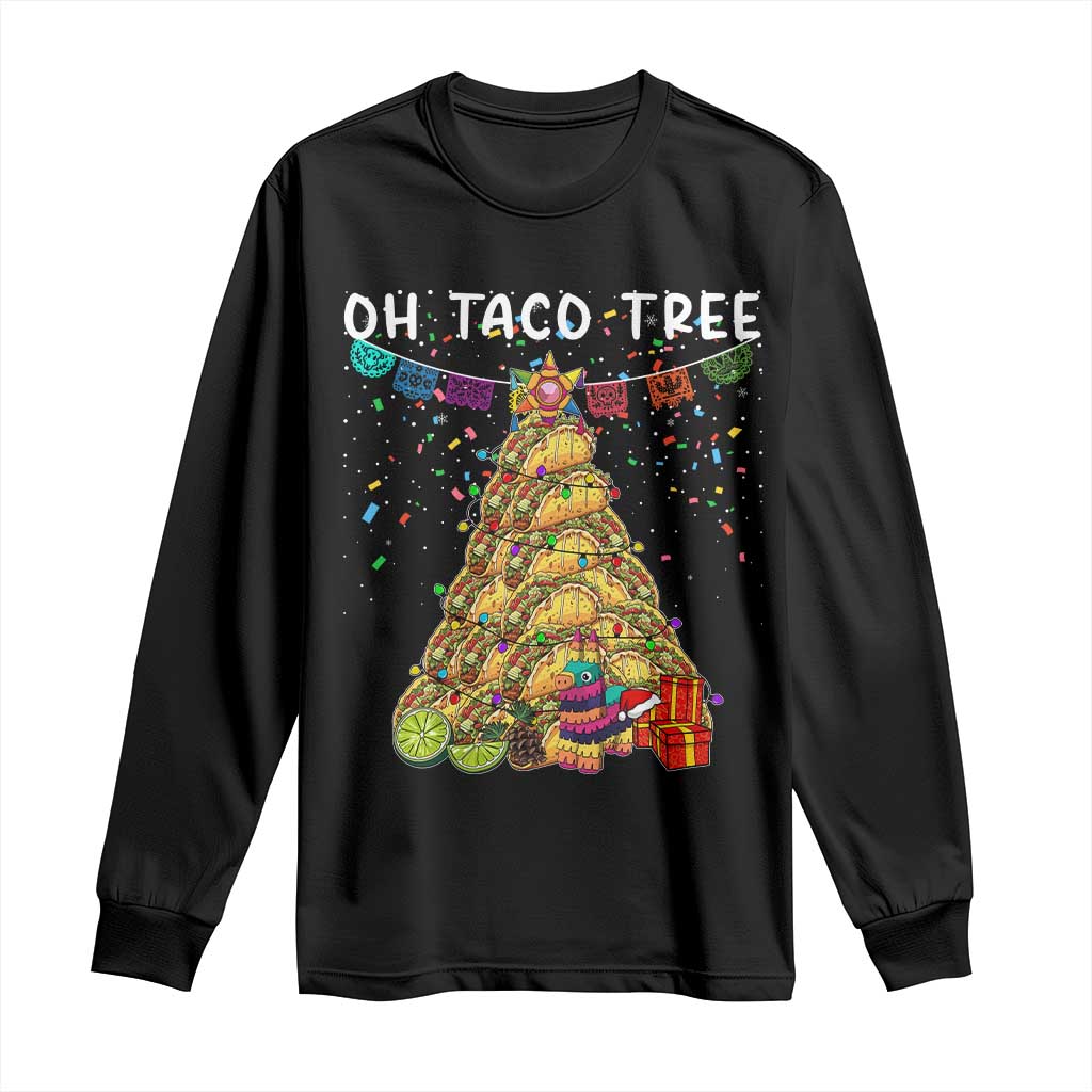 Taco Christmas Tree Long Sleeve Shirt Funny Xmas Foodie Mexican - Wonder Print Shop