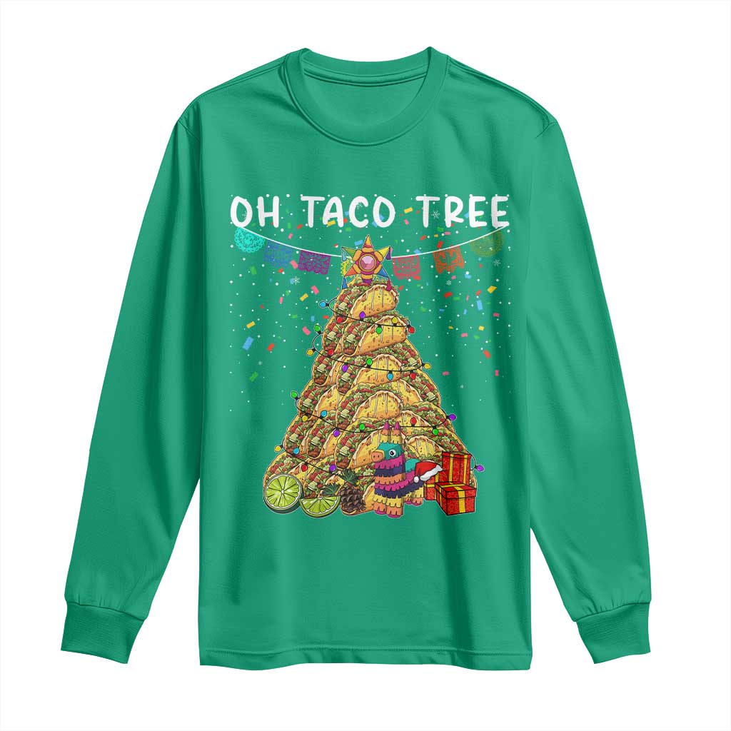 Taco Christmas Tree Long Sleeve Shirt Funny Xmas Foodie Mexican - Wonder Print Shop