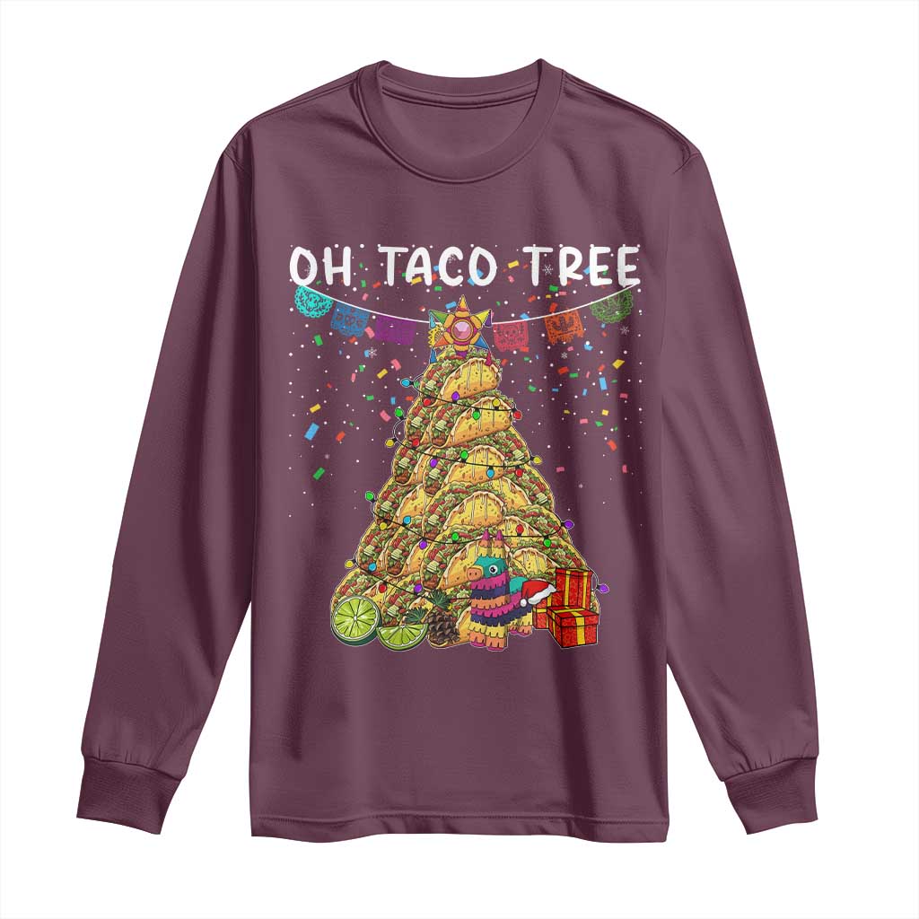 Taco Christmas Tree Long Sleeve Shirt Funny Xmas Foodie Mexican - Wonder Print Shop