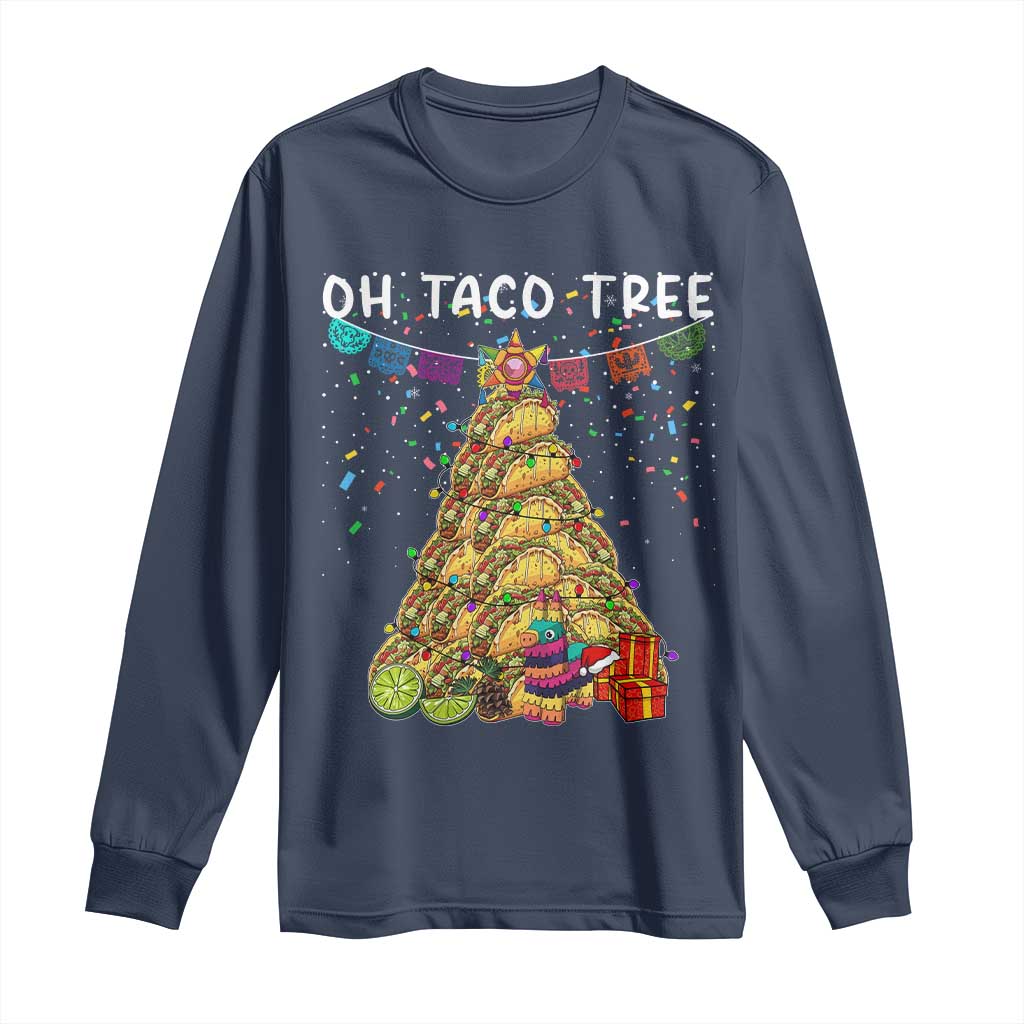 Taco Christmas Tree Long Sleeve Shirt Funny Xmas Foodie Mexican - Wonder Print Shop