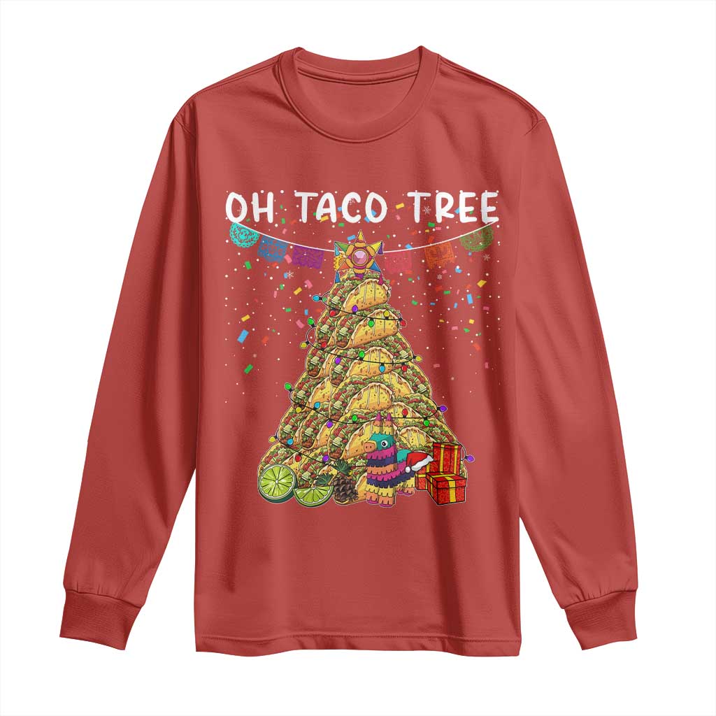 Taco Christmas Tree Long Sleeve Shirt Funny Xmas Foodie Mexican - Wonder Print Shop