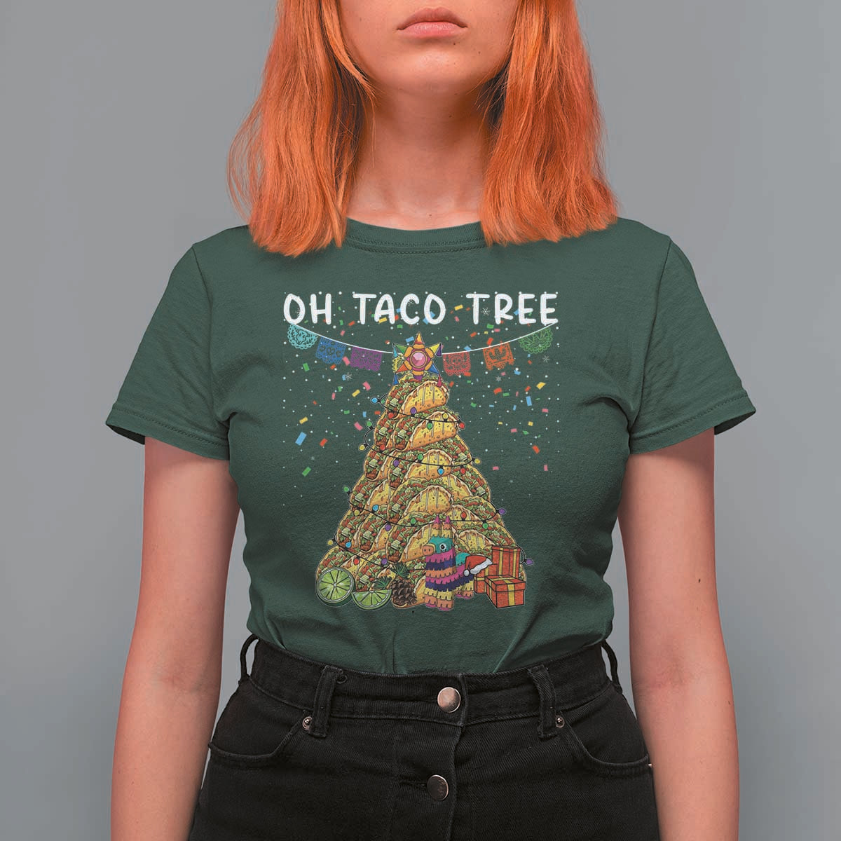 Taco Christmas Tree T Shirt For Women Funny Xmas Foodie Mexican - Wonder Print Shop